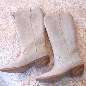 Faux suede cowgirl boots.